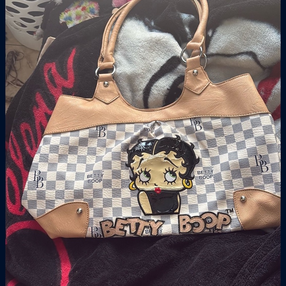 Betty Boop Beige and White Checkered Tote